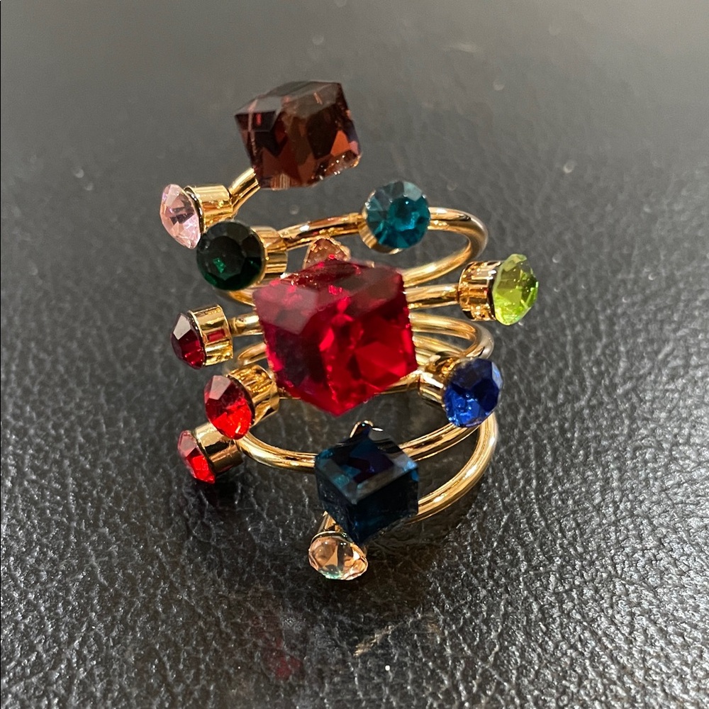 Multi Gemstone Fashion Ring Gold Tone size 6